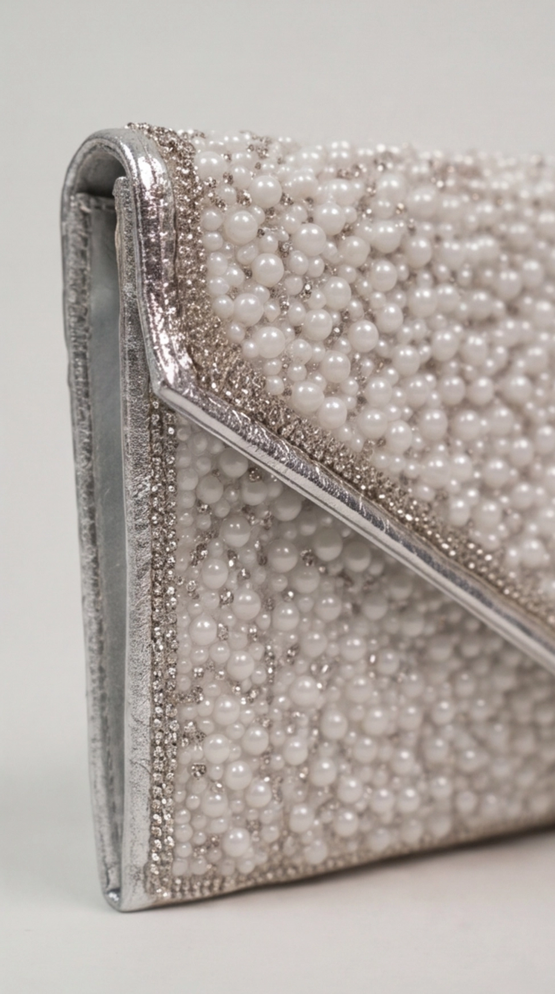 The Pearl Pavé Envelope Clutch - Silver