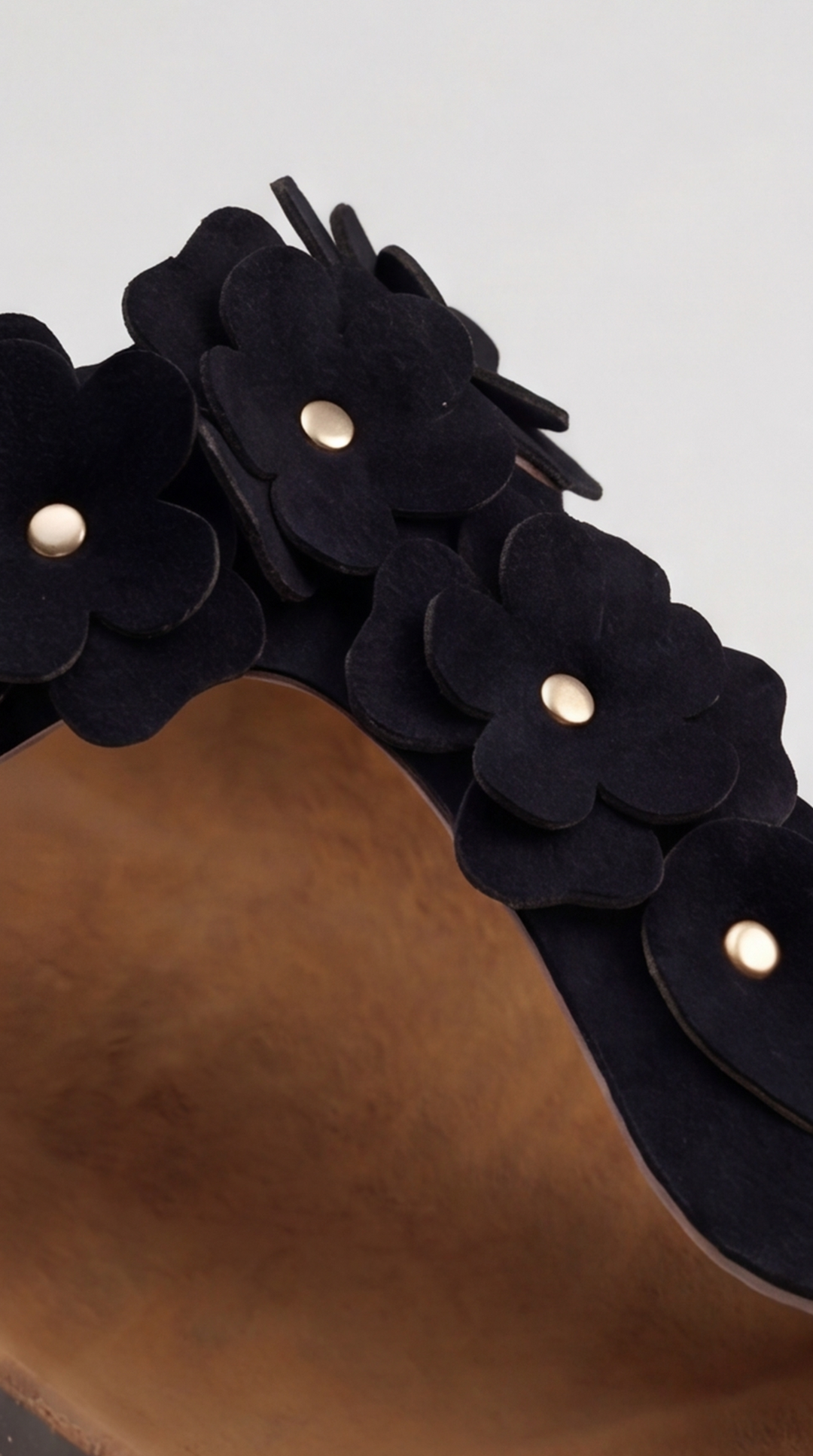 Black Floral Appliqué Platform Sandal