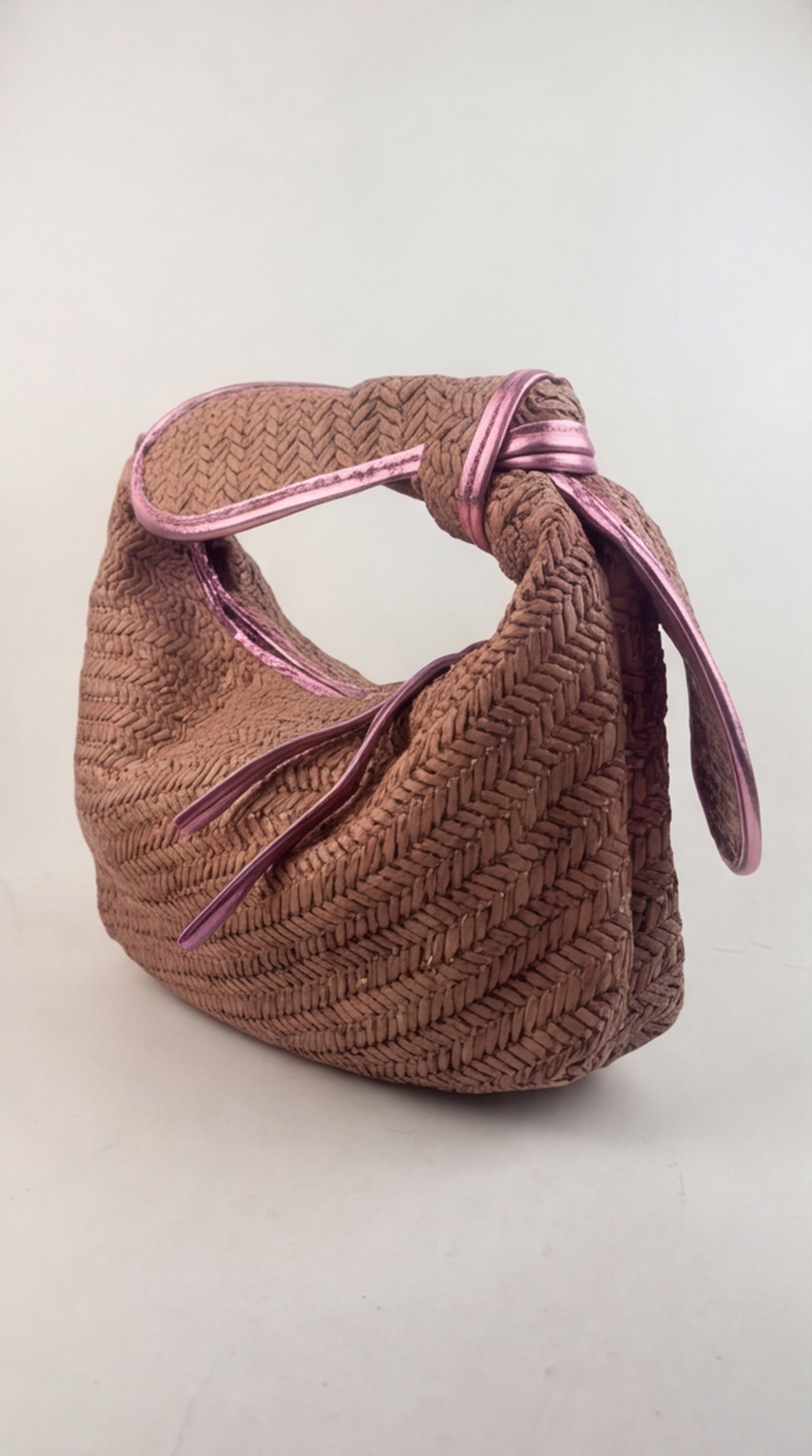 Metallic-Trimmed Mauve Chevron Knotted Bag