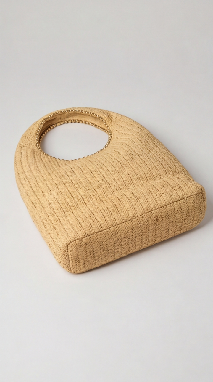 Beaded Cut-Out Chevron Straw Tote