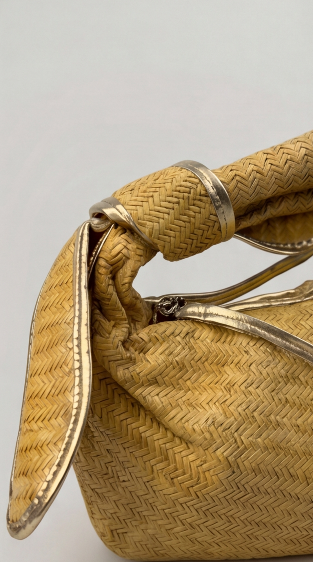 Golden Chevron Woven Knotted Crescent Bag