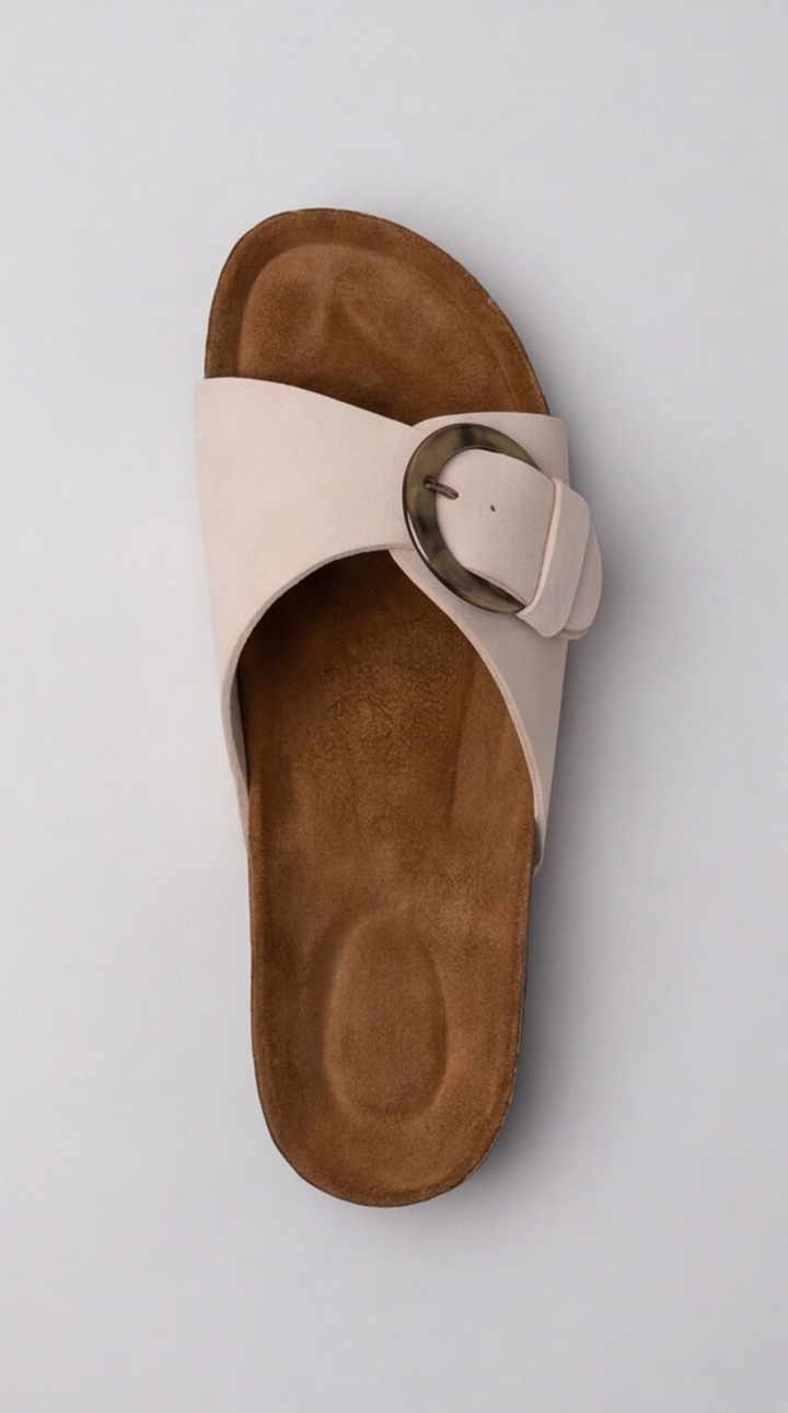 The Luna Buckle Slide - Beige