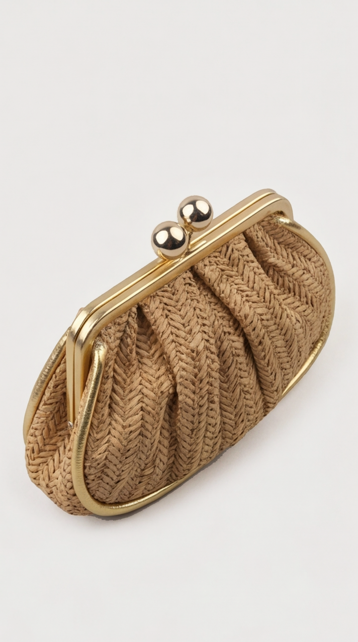 Woven Raffia Kiss-Lock Clutch