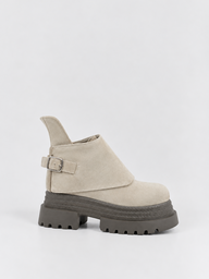 Buckle Flap Lace-Up Platform Ankle Boot Faux Suede – Beige