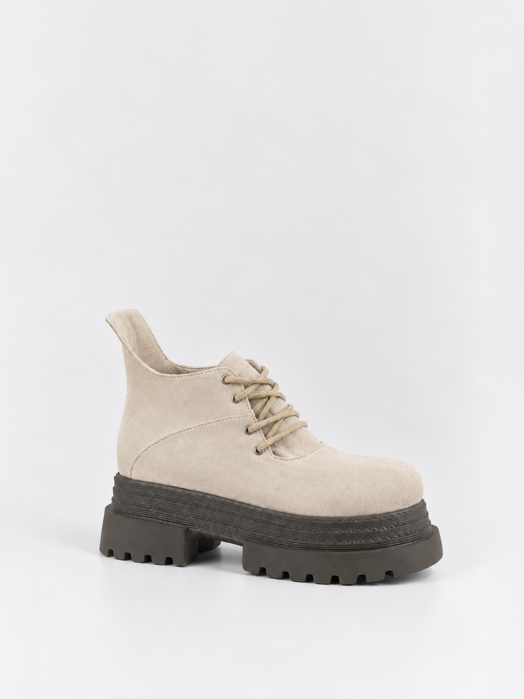 Buckle Flap Lace-Up Platform Ankle Boot Faux Suede – Beige