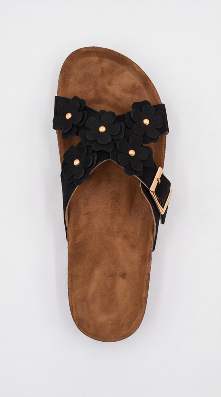 Black Floral Cross Sandal