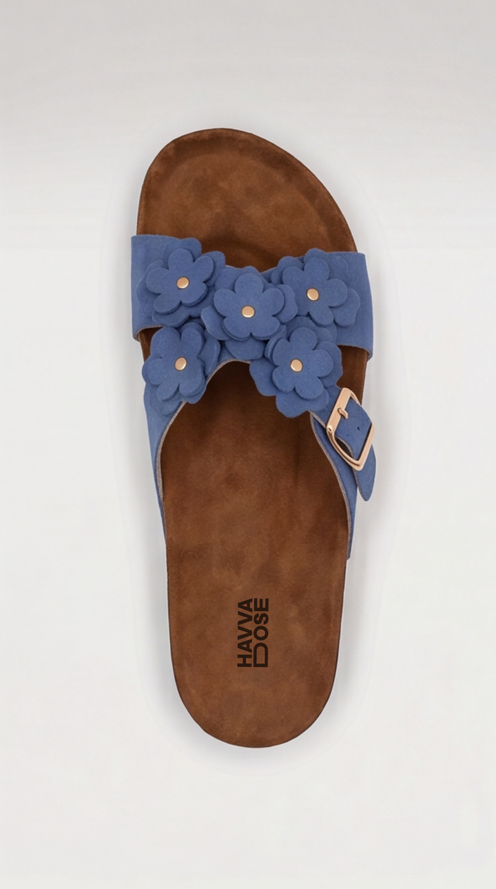 Denim Blue Floral Cross Sandal