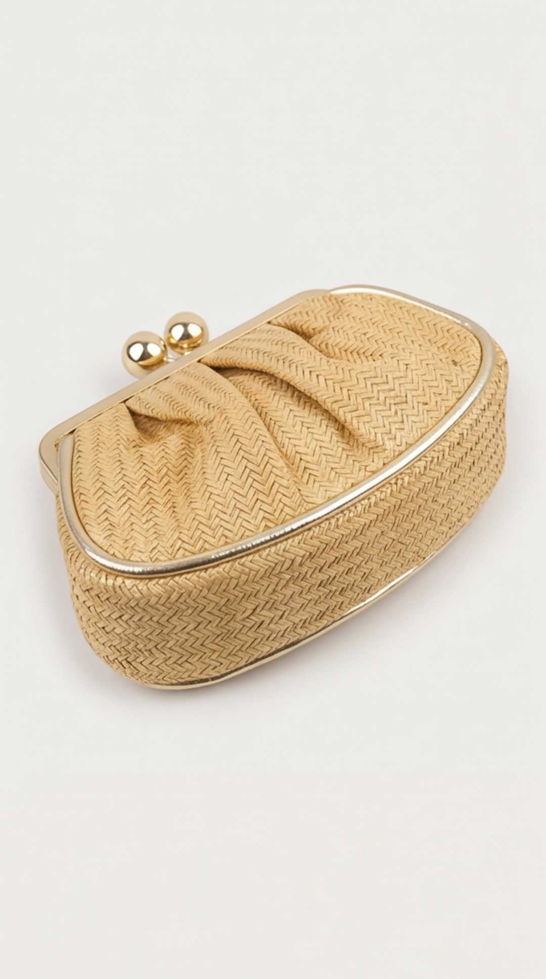 Woven Chevron Straw Clutch with Gold Sphere Kiss-Lock