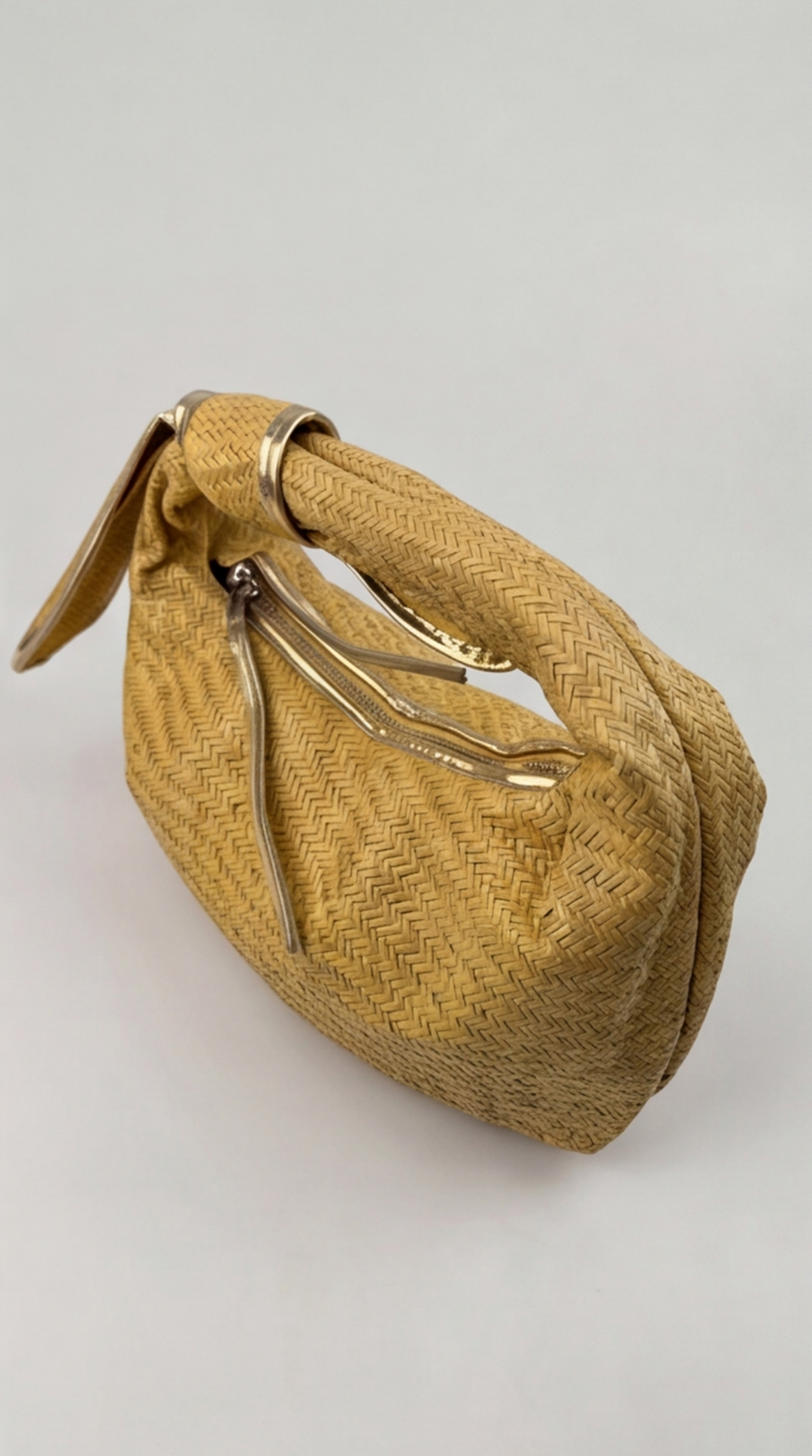 Golden Chevron Woven Knotted Crescent Bag