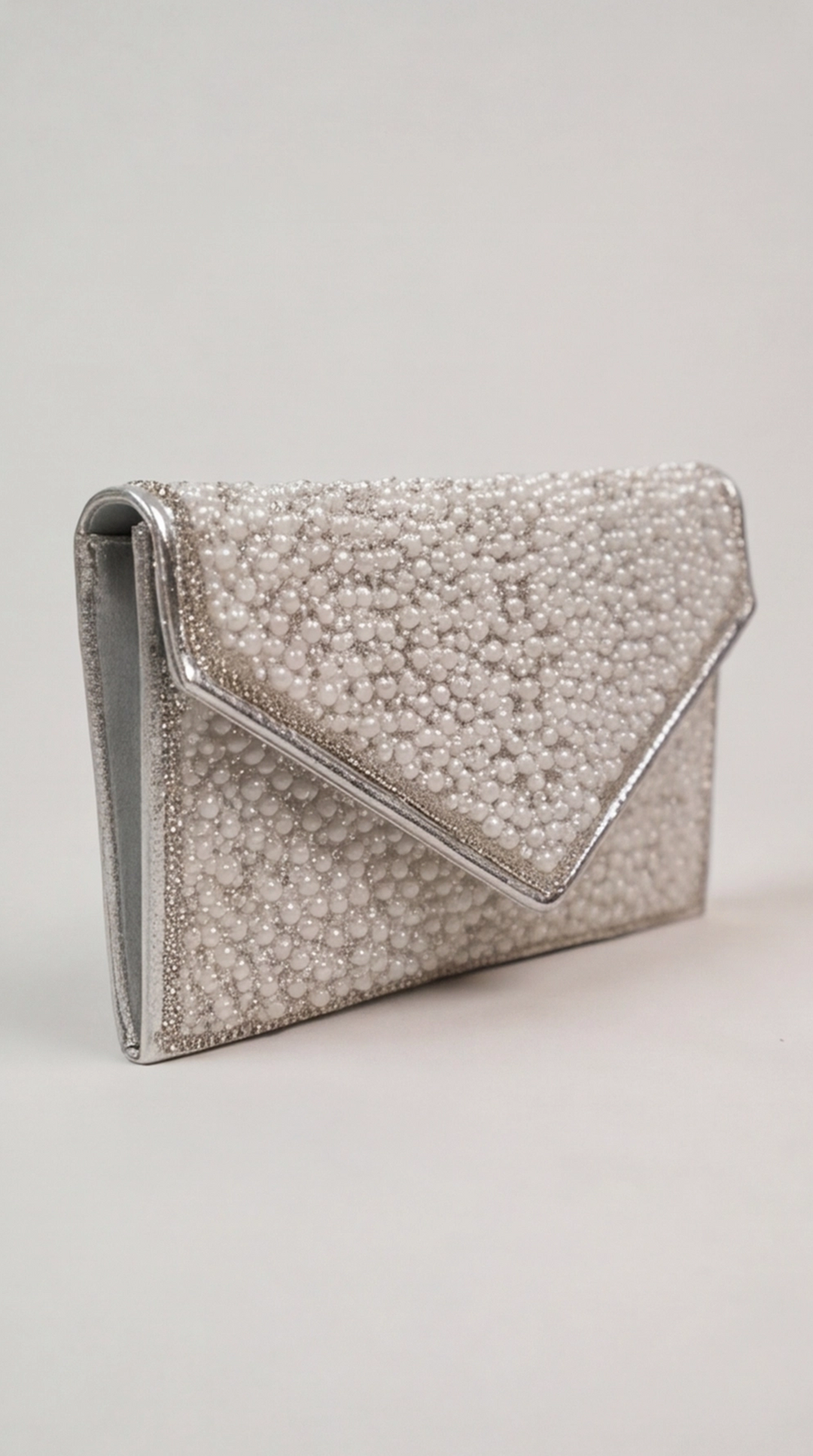 The Pearl Pavé Envelope Clutch - Silver