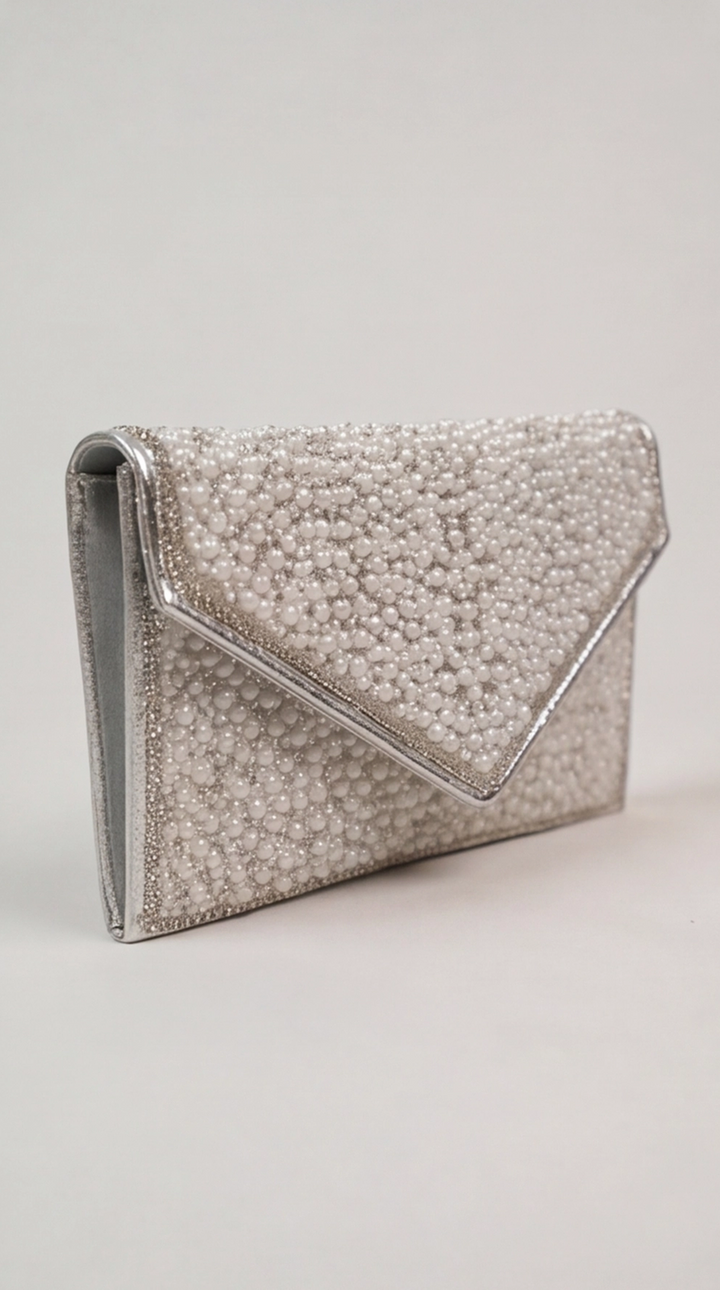 The Pearl Pavé Envelope Clutch - Silver