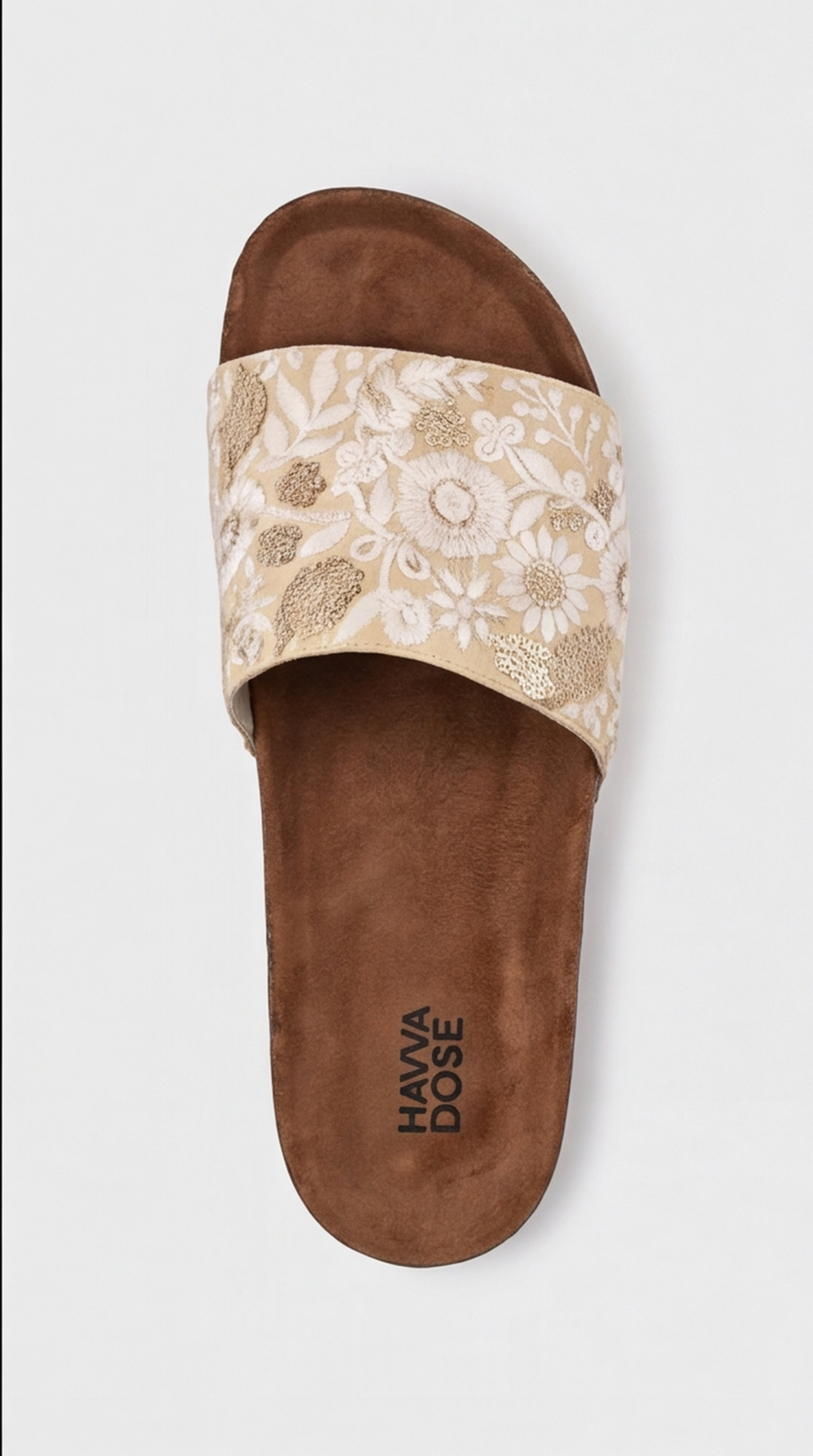 Ivory Floral Embroidered Cork Slide