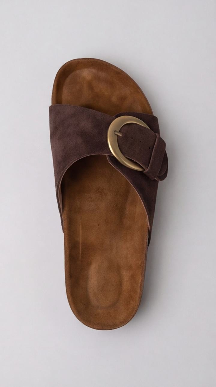 The Luna Buckle Slide - Brown