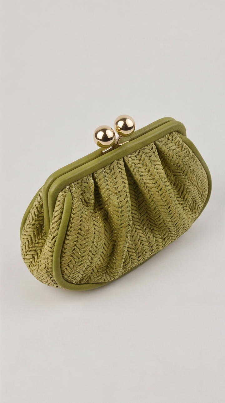 Olive Green Woven Kiss-Lock Pouch