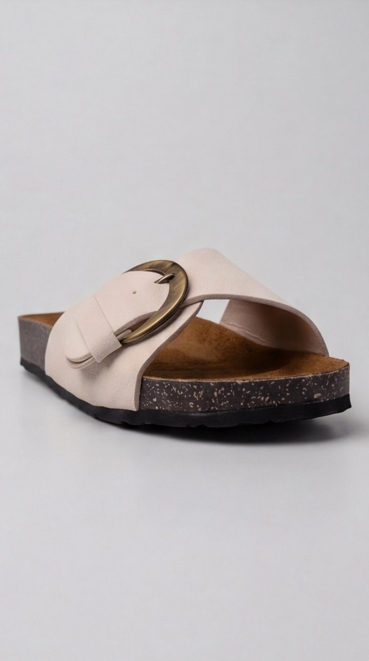 The Luna Buckle Slide - Beige