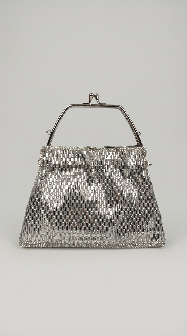 Silver Crystal Beaded Frame Bag