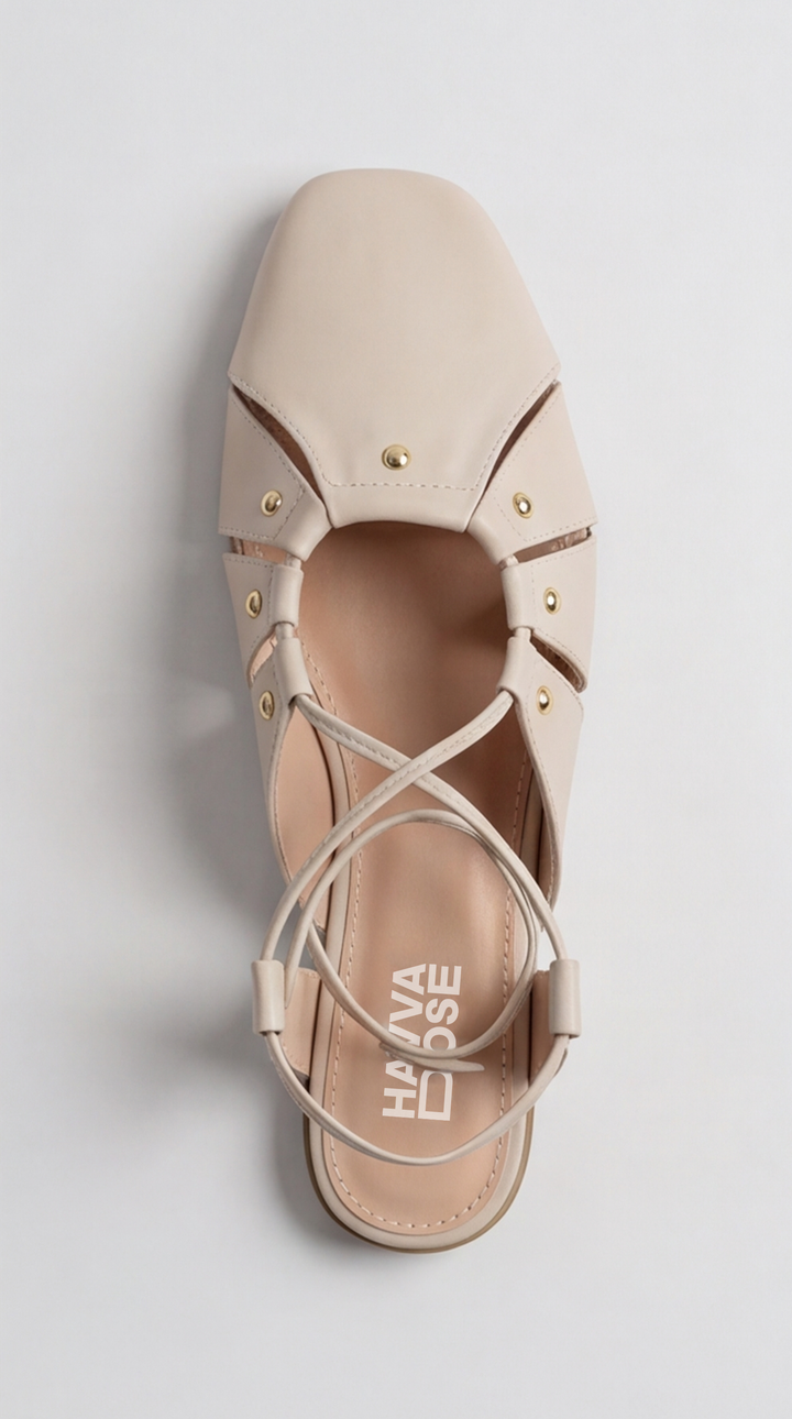 The Artisan Cross-Strap Flat - Beige