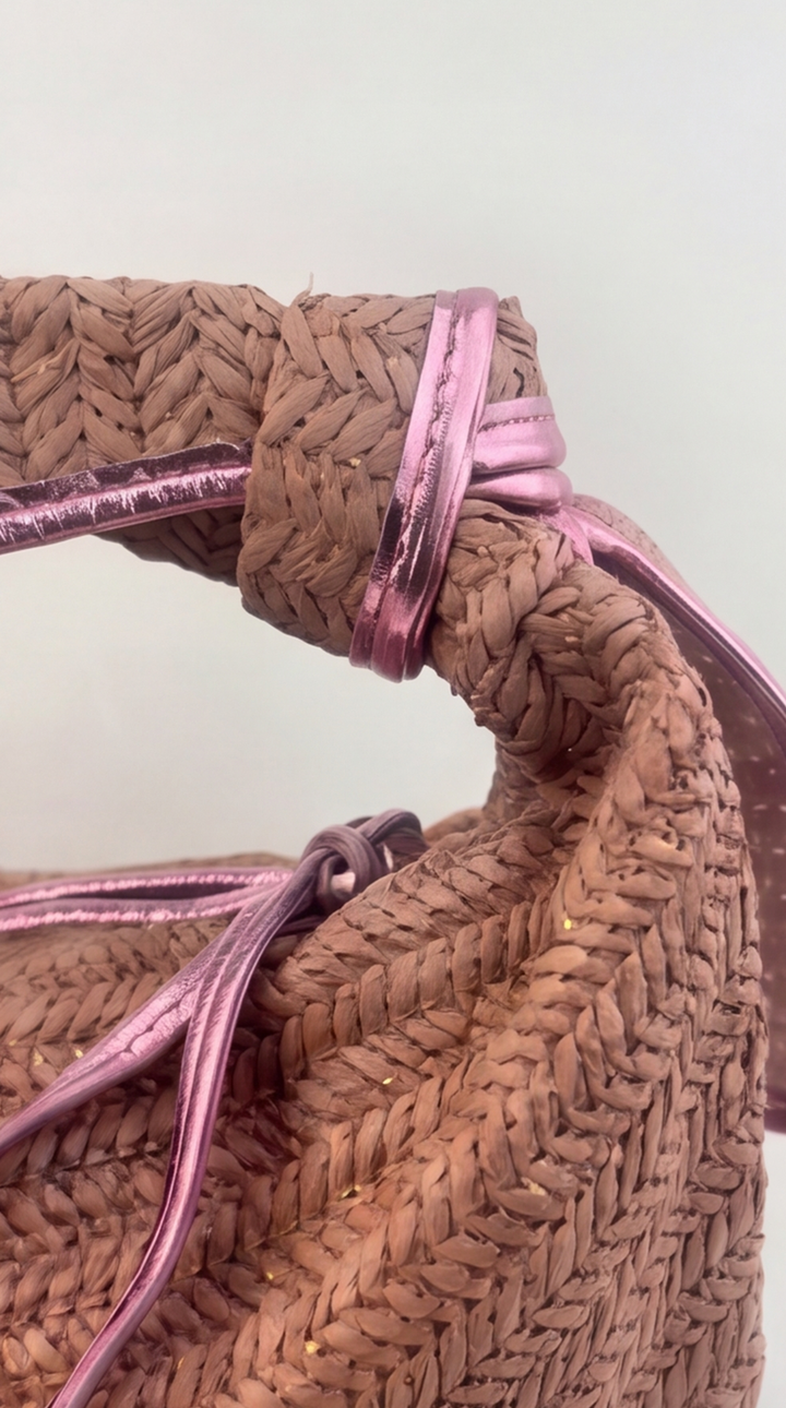 Metallic-Trimmed Mauve Chevron Knotted Bag