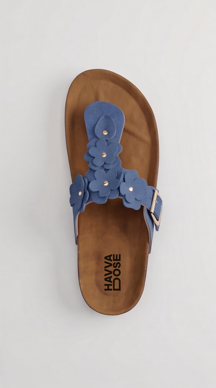 Denim Blue Floral Appliqué Platform Sandal