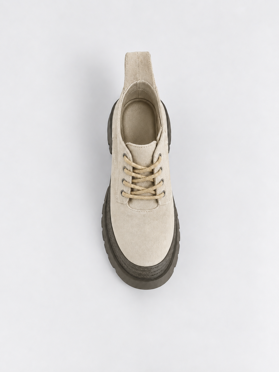 Buckle Flap Lace-Up Platform Ankle Boot Faux Suede – Beige