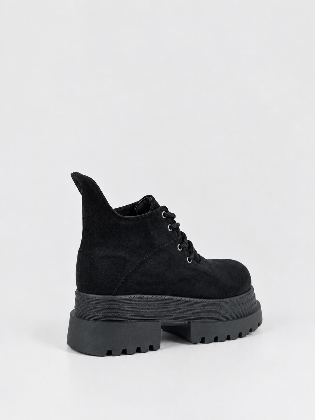 Buckle Flap Lace-Up Platform Ankle Boot Faux Suede – Black