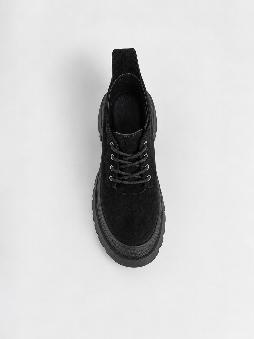 Buckle Flap Lace-Up Platform Ankle Boot Faux Suede – Black