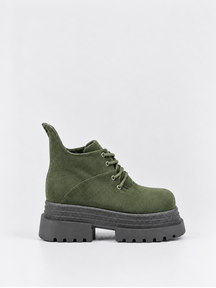 Buckle Flap Lace-Up Platform Ankle Boot Faux Suede – Olive