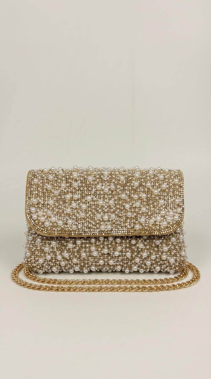 Pearl &amp; Crystal Embellished Clutch Bag