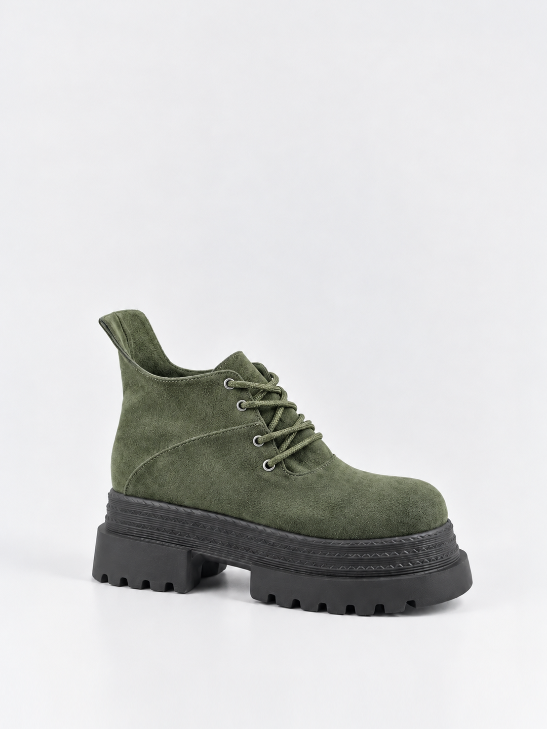Buckle Flap Lace-Up Platform Ankle Boot Faux Suede – Olive