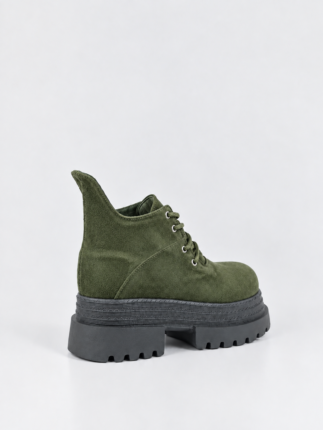 Buckle Flap Lace-Up Platform Ankle Boot Faux Suede – Olive