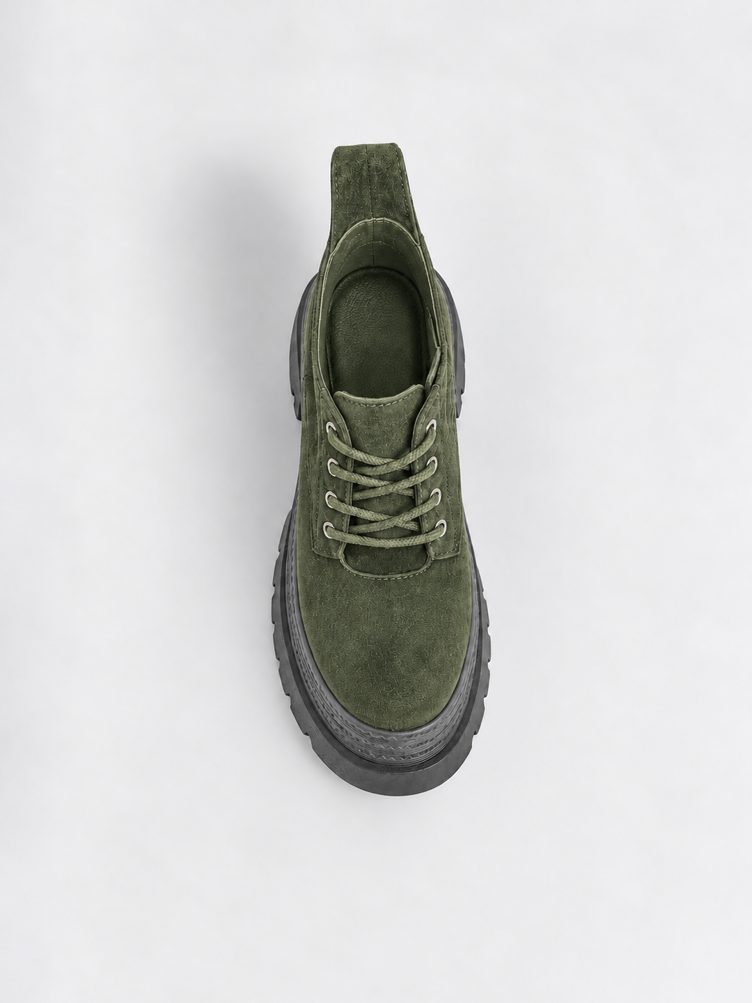 Buckle Flap Lace-Up Platform Ankle Boot Faux Suede – Olive