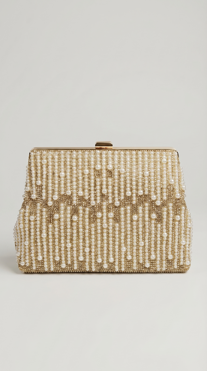 Gold Beaded Pearl Frame Clutch