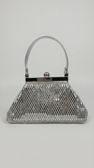 Silver Crystal Mesh Frame Top Handle Bag