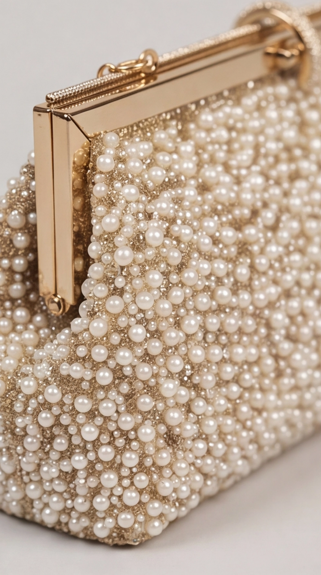 Gold Pearl &amp; Crystal Frame Clutch