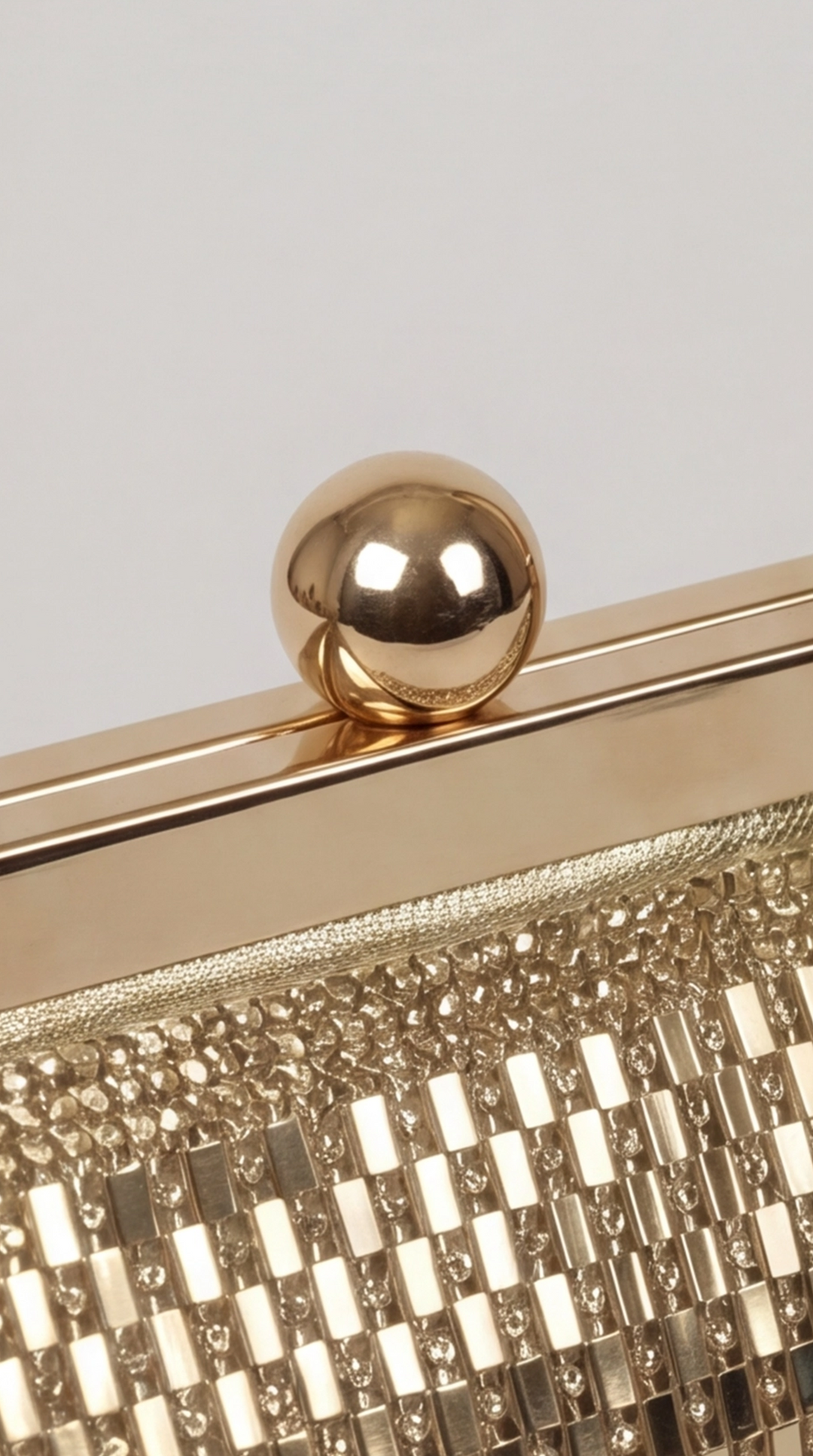 Gold Crystal Mesh Frame Top Handle Bag