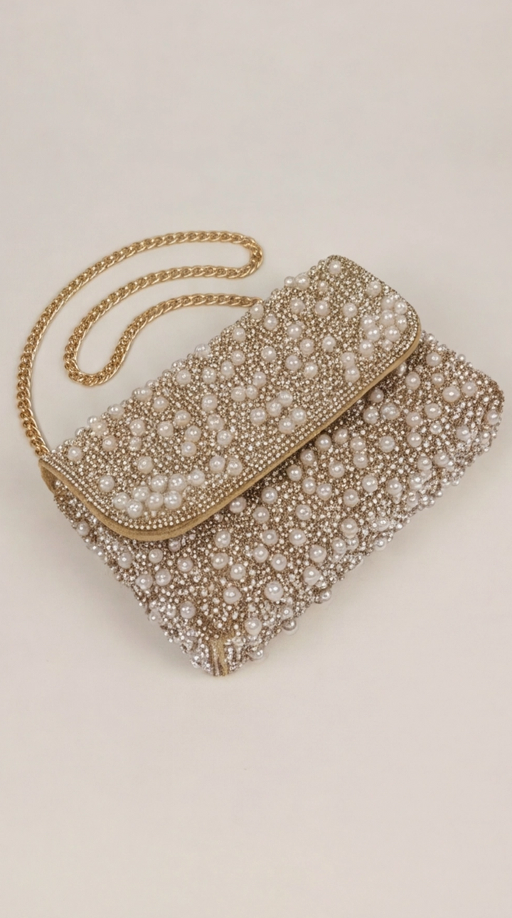 Pearl &amp; Crystal Embellished Clutch Bag