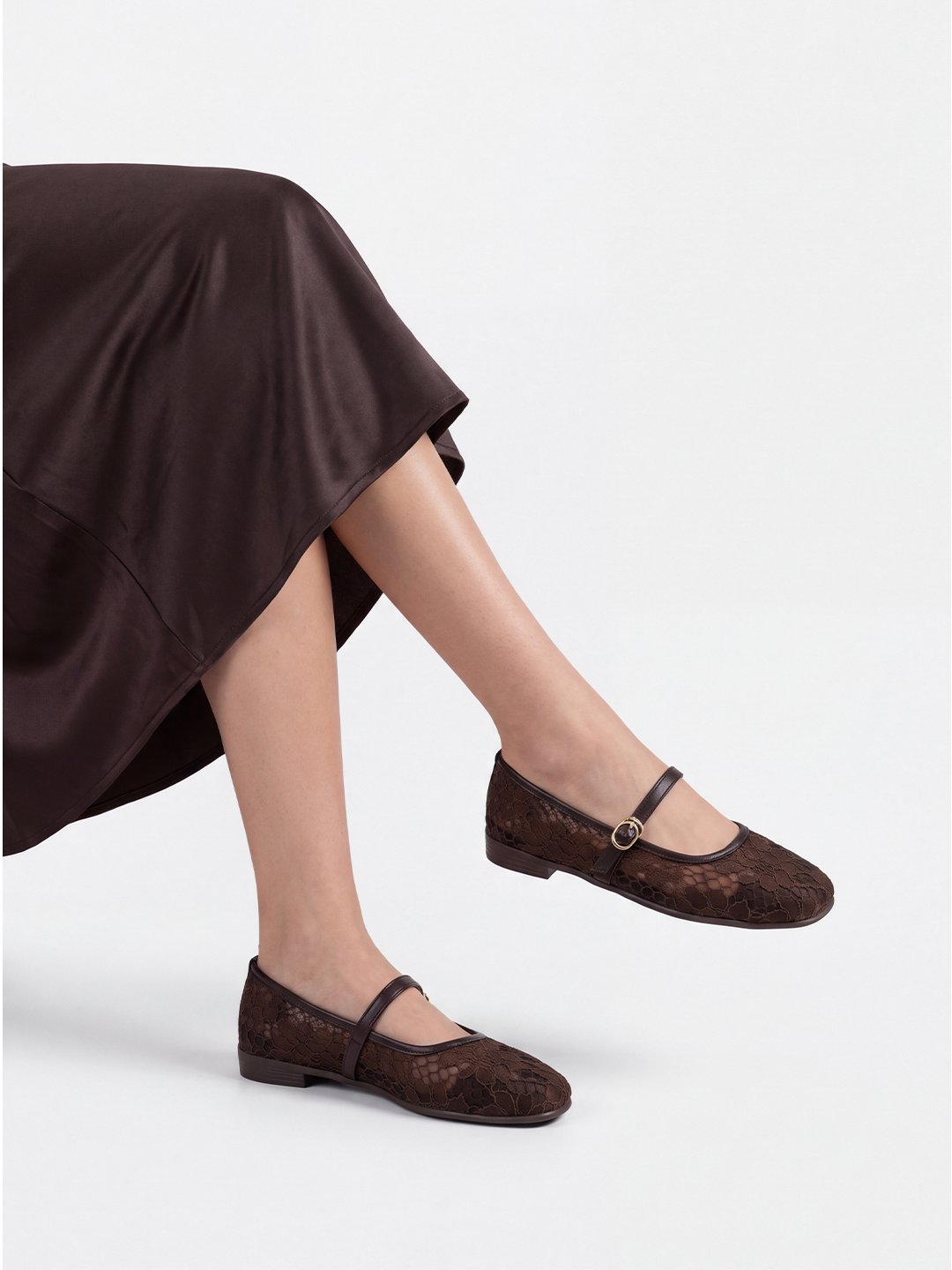 Brown Floral Lace Mary Jane Flat