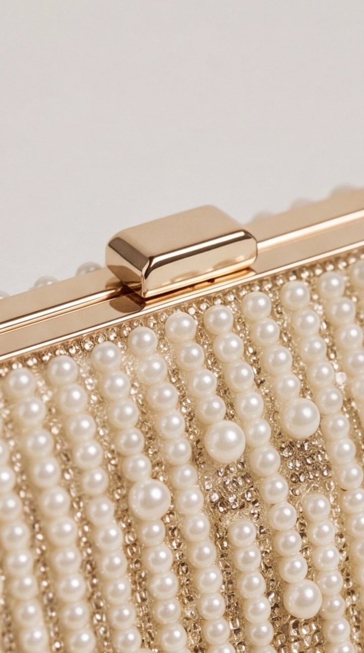 Gold Beaded Pearl Frame Clutch