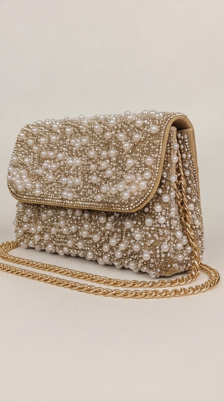 Pearl &amp; Crystal Embellished Clutch Bag