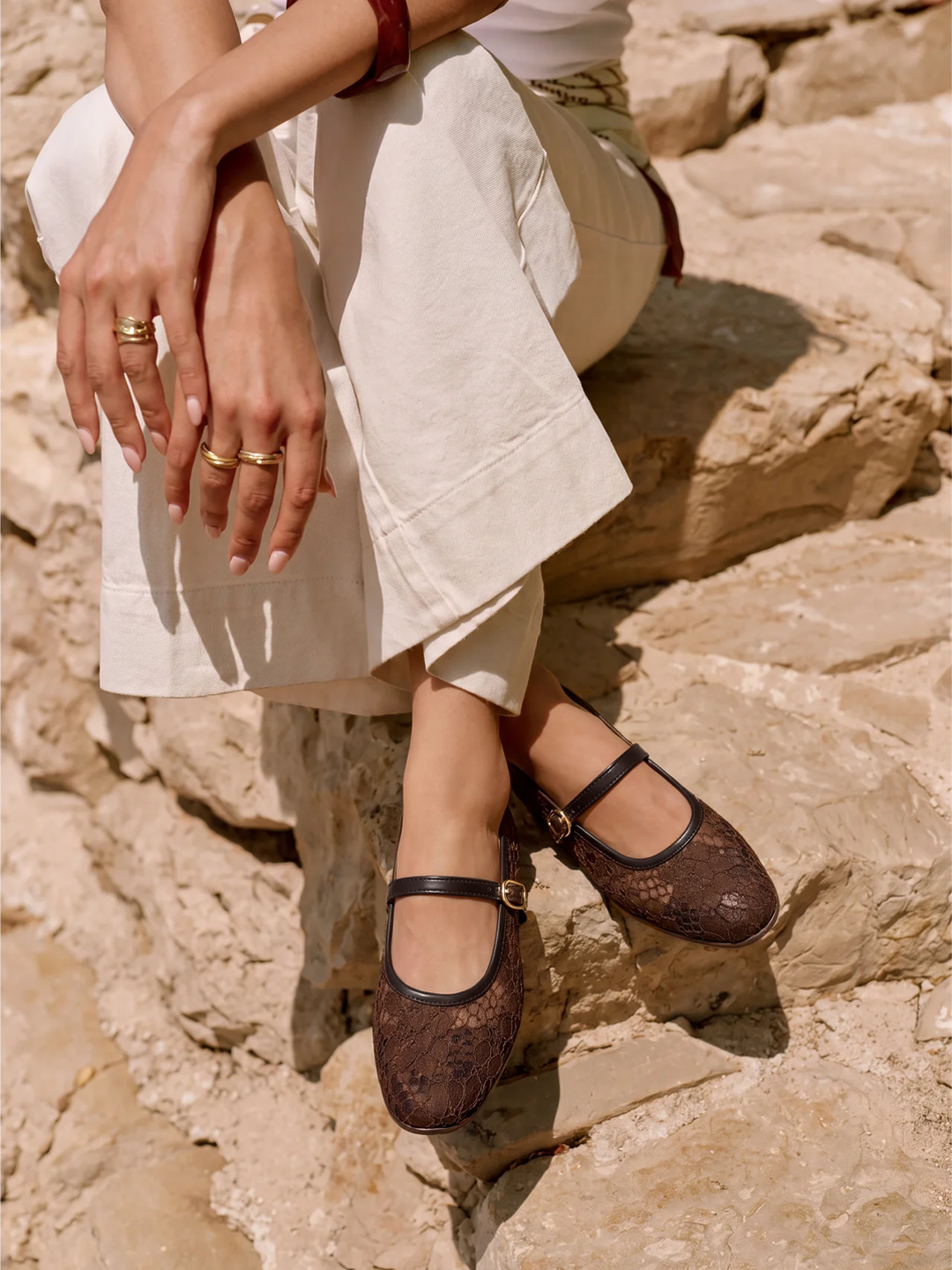 Brown Floral Lace Mary Jane Flat