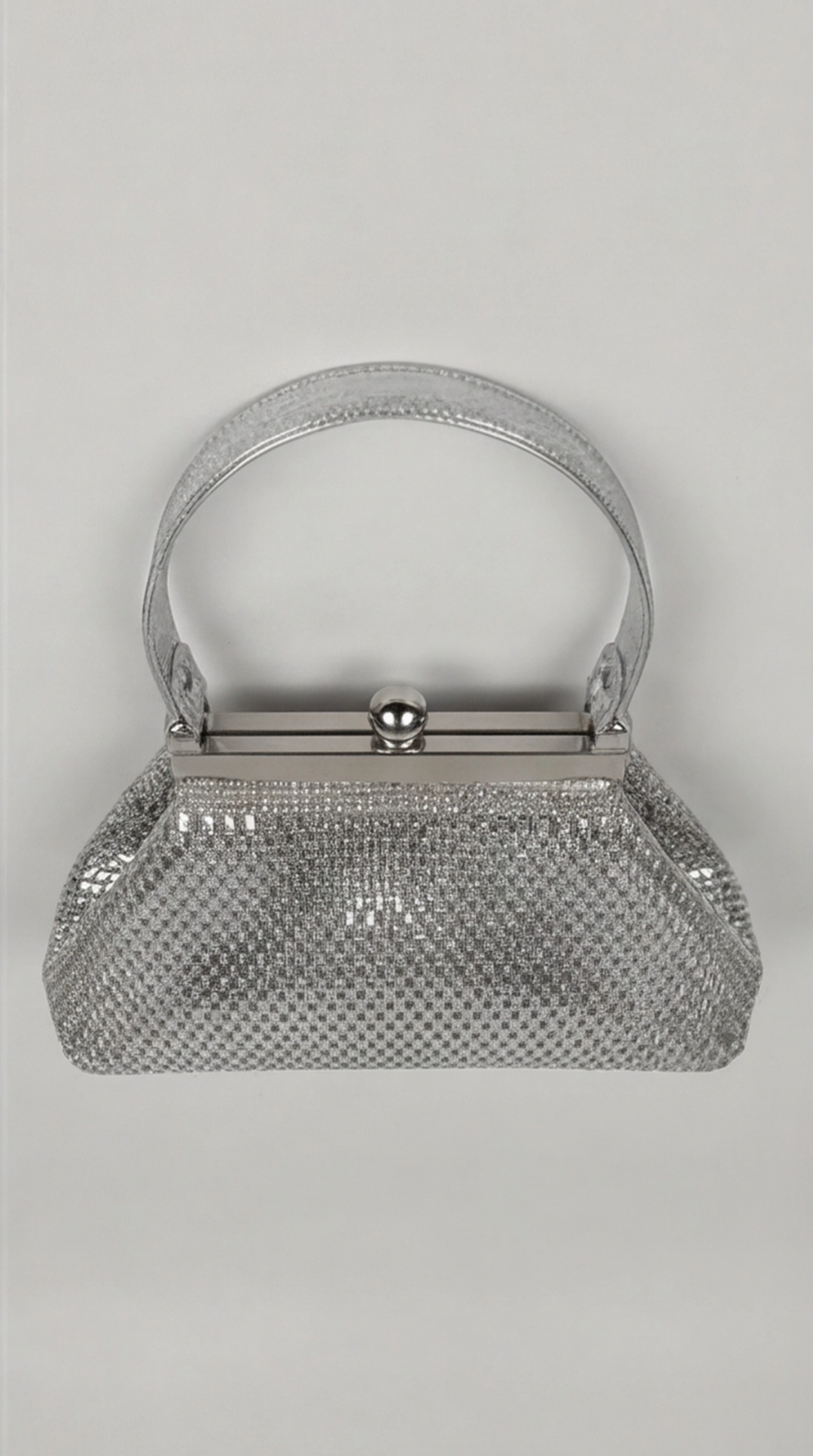 Silver Crystal Mesh Frame Top Handle Bag