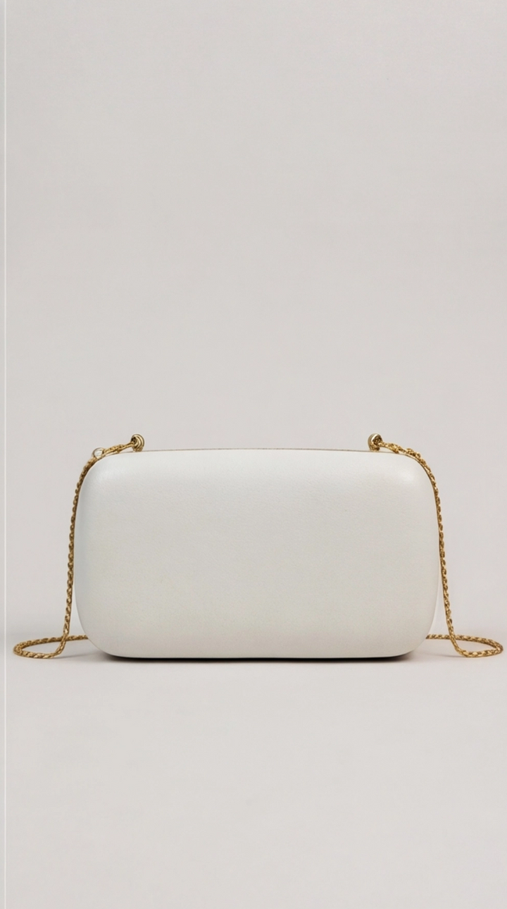 Gold Dome Stud Clutch – Pearl White