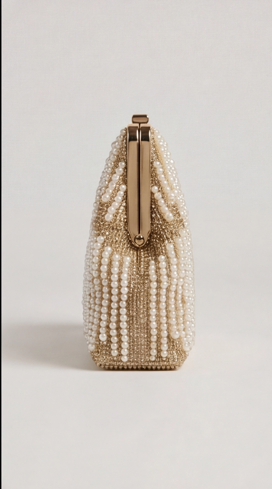 Gold Beaded Pearl Frame Clutch