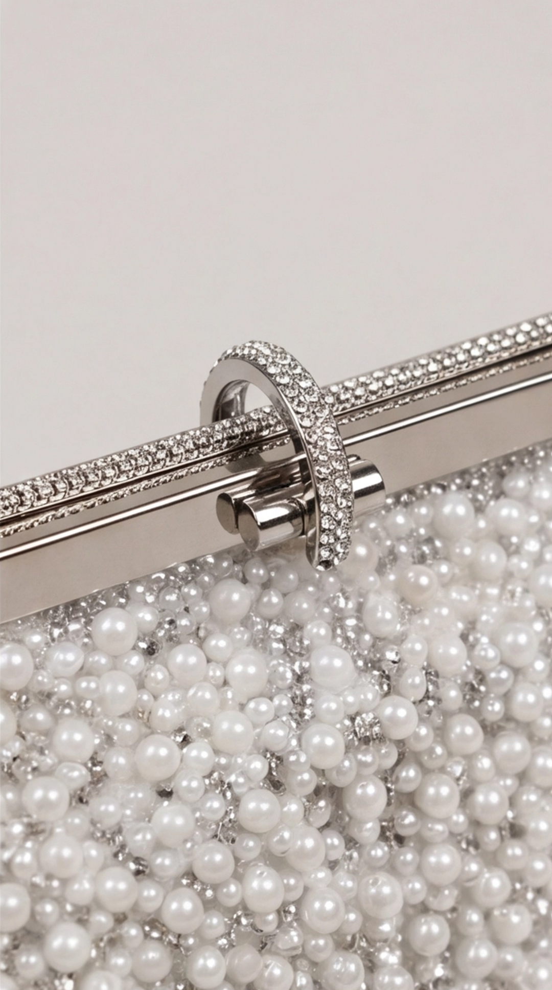 Silver Pearl &amp; Crystal Frame Clutch