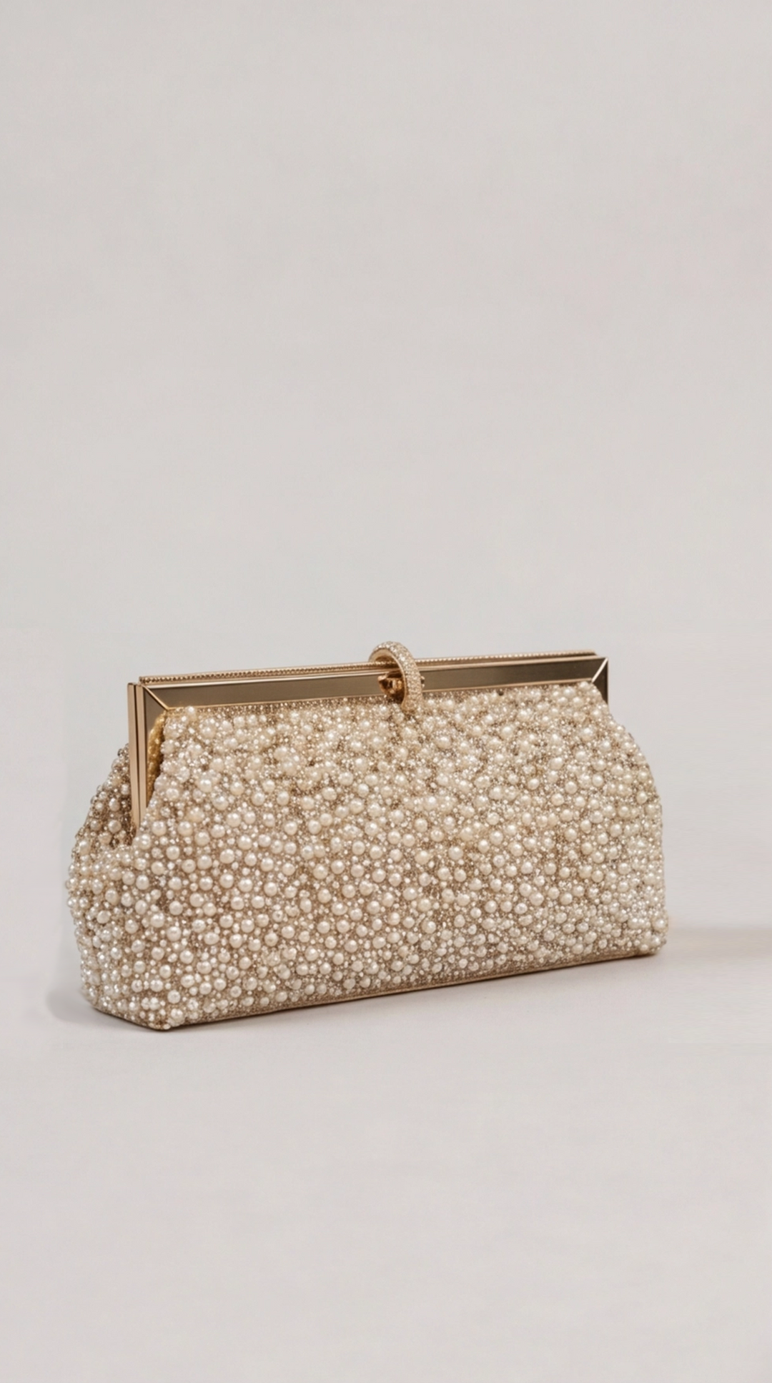 Gold Pearl &amp; Crystal Frame Clutch