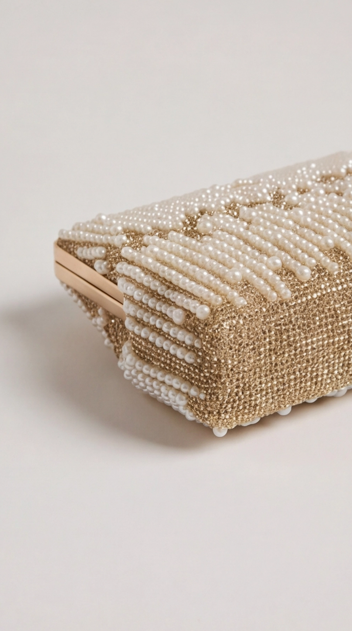 Gold Beaded Pearl Frame Clutch