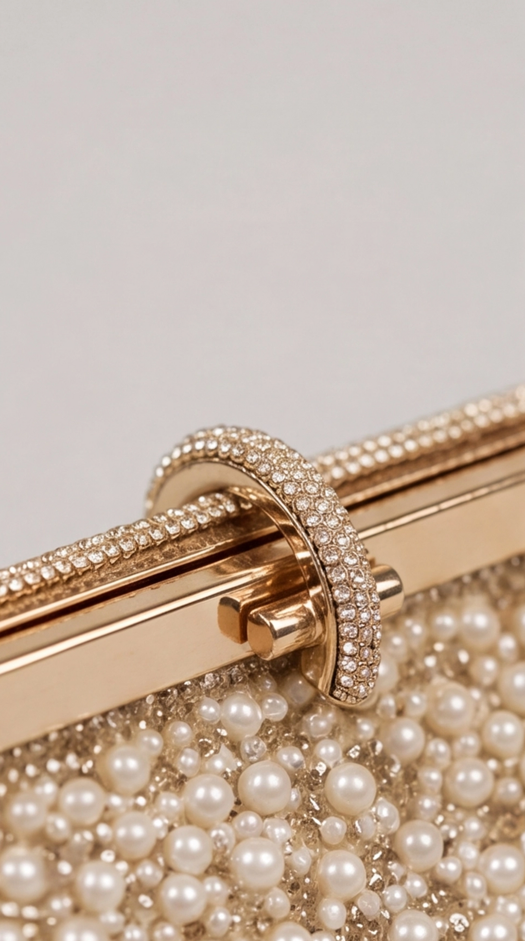 Gold Pearl &amp; Crystal Frame Clutch