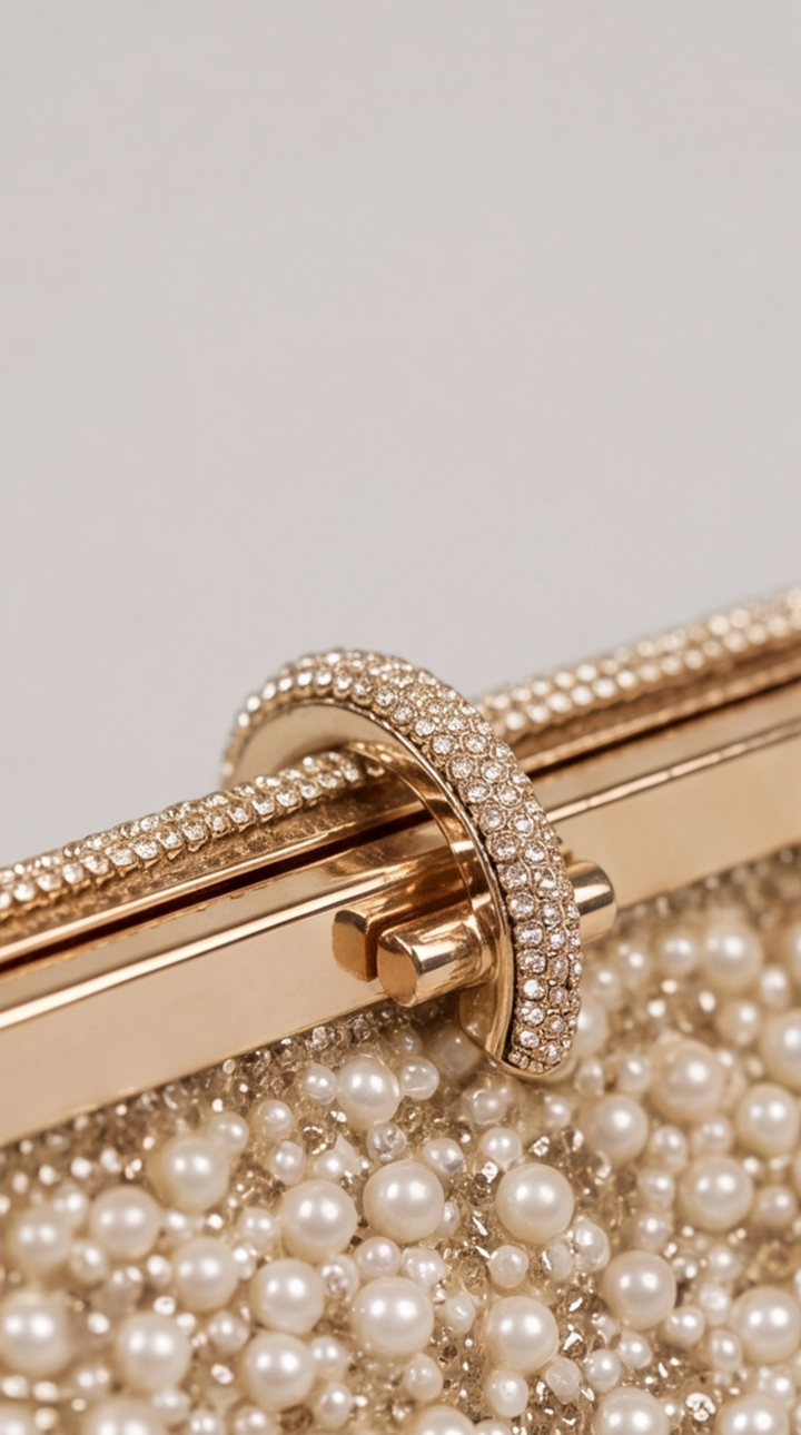 Gold Pearl &amp; Crystal Frame Clutch