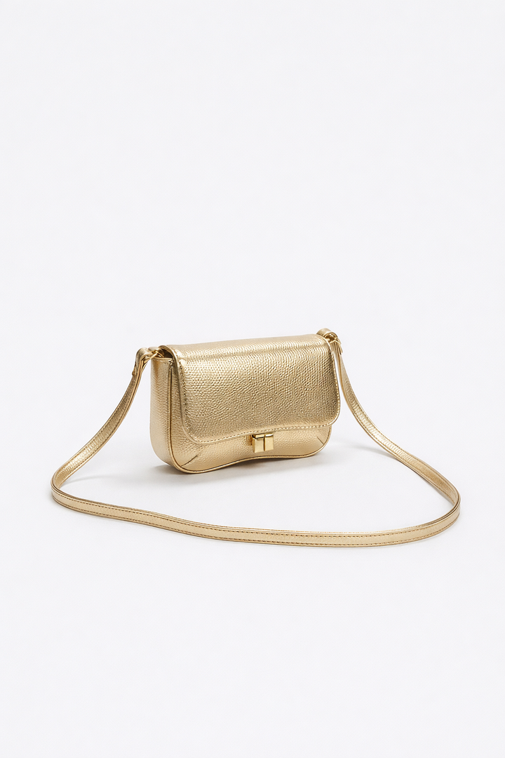 Pebbled Metallic Mini Bag – Gold