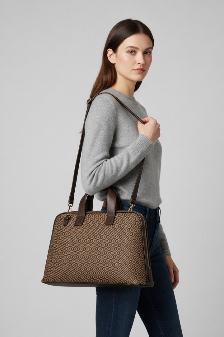 Signature Geometric Tote - Brown